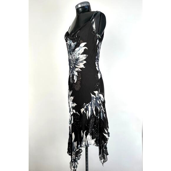 Cache Rare Vintage 90s Beaded Floral Print Silk Dress - Picture 2 of 11